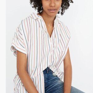 Madewell‎ Central Shirt in Sadie Stripe Oversized Fit Breathable Cotton Top sz S